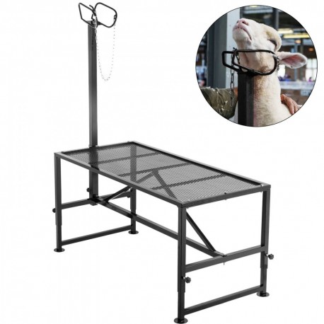 Galvijų ir ožkų kirpimo stovas su tiesiu galvos laikikliu, 130x58 cm, metalinis rėmas, juodas